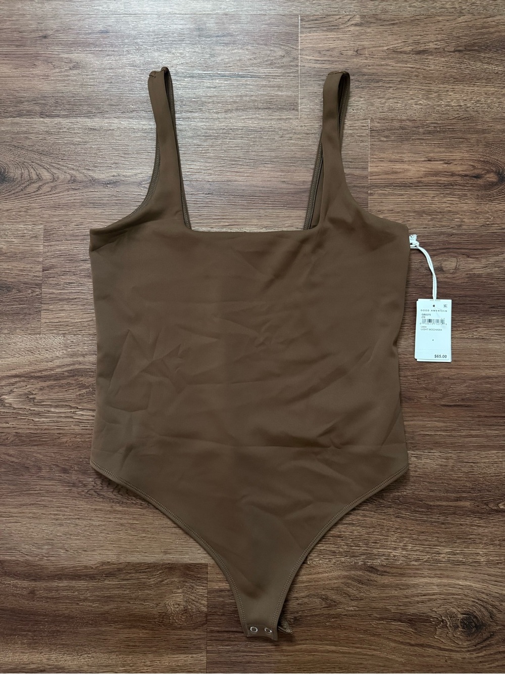 Good American Brown Square Neck Sculpting One-Piece Bodysuit